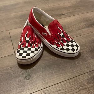 checkered flame slip on vans!!